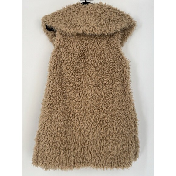 Me Jane Womens Faux Fur Shaggy Vest Sz L Tan Open Front Outerwear 60’s Cher Boho - Picture 2 of 8